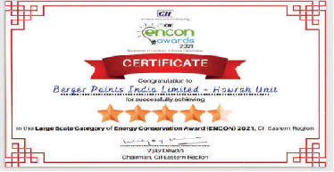 Howrah Unit achieved 4.5 stars in 14th CII ENCON Awards 2021