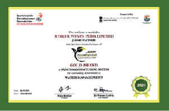 Jammu Plant has been declared Gold Award winner of 10th Exceed Environment Award 2021 for outstanding achievement in Environment Preservation