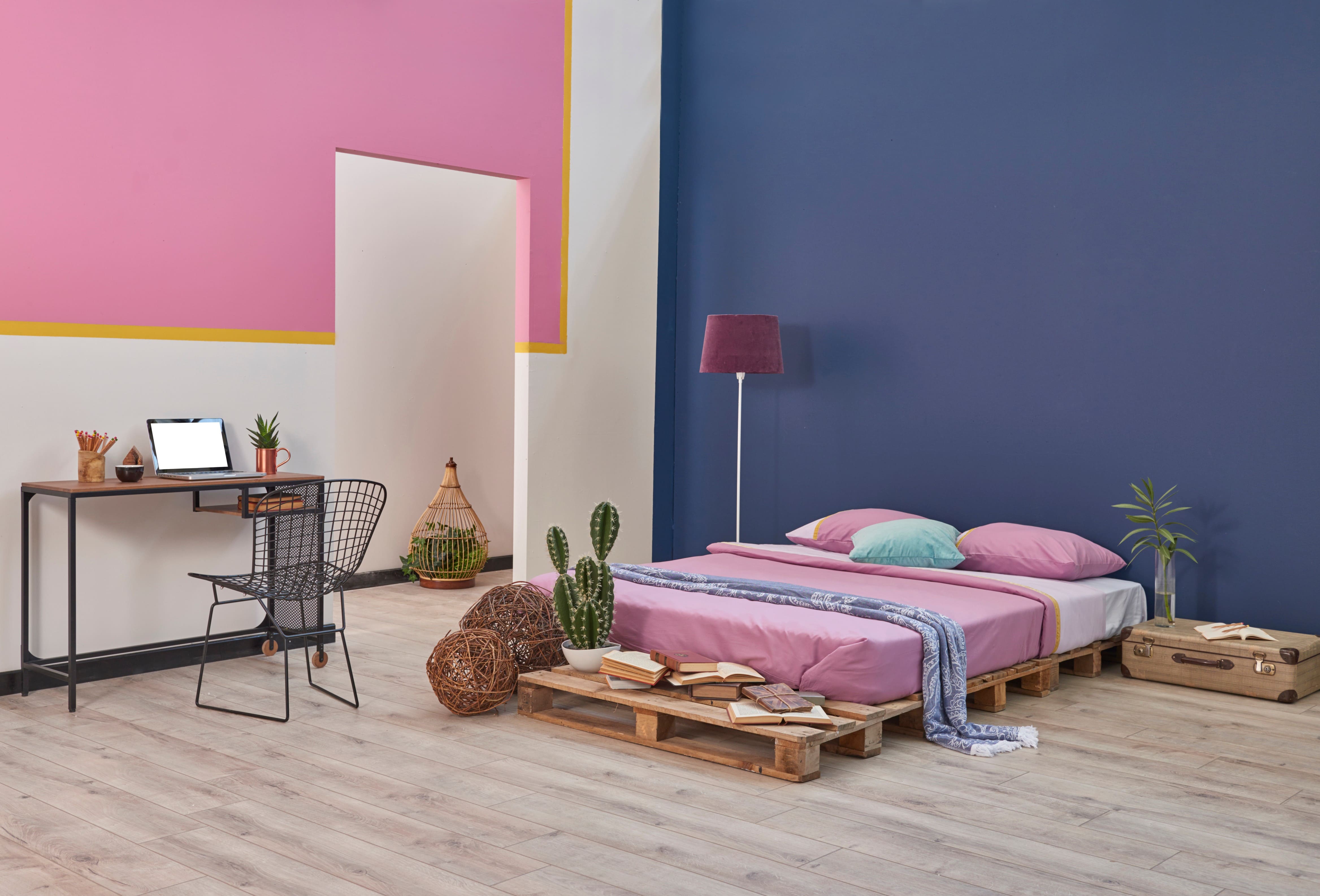 Blue and Pink Wall Colour Combination for Interior Painting