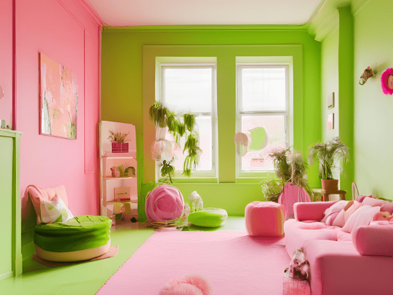 pink and lime painted room