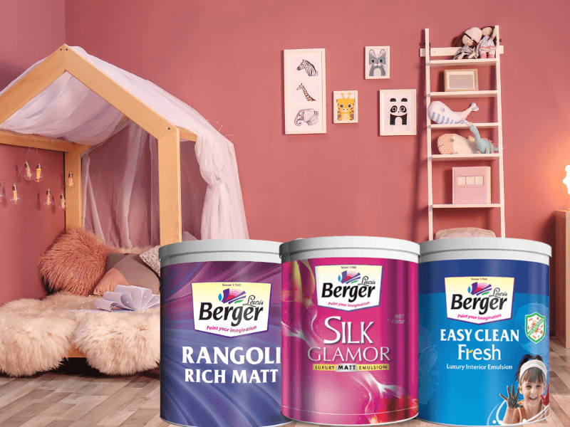 pink painted room with paint cans